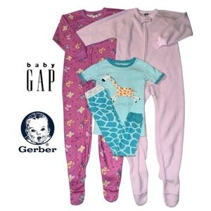 3-pr Pajamas GERBER Fleece Footed GAP Giraffe Set PJs Sleep Pink Green Girl 5